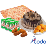Cake de merengue + pizza familiar de jamón + 6 cerveza + 10 croquetas + 10bolitas de queso