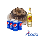 Cake de merengue + botella havana club 3años 700ml + 6refrescos