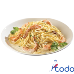 Espaguetis alfredo con camarones