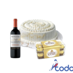 Cake de merengue + botella de vino tinto 750ml  + estuche de bombones ferrero(16 unidades)