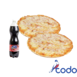 Oferta de 2 pizzas de queso + 1 pomo de refresco de 1.5litro